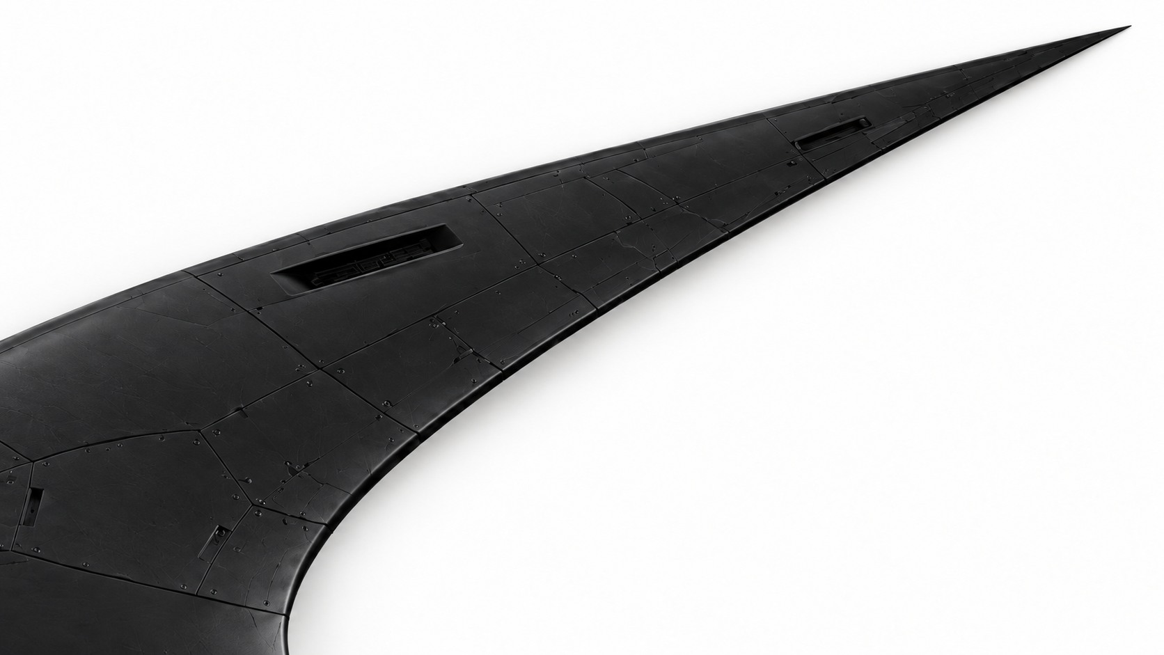 Close-up of C-1's bolted matte black panels